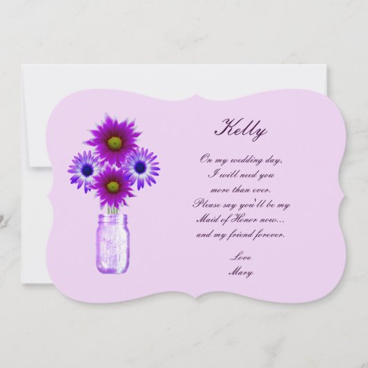 Purple Flowers Mason Jar Maid of Honor Kaart (Voorkant)
