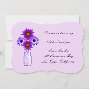 Purple Flowers Mason Jar Reception Kaart