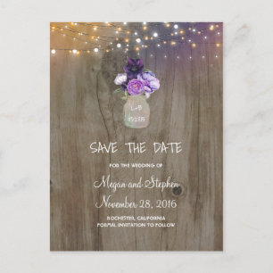 Purple Flowers Mason Jar Rustic Save the Date Aankondigingskaart