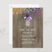 Purple Flowers Mason Jar Rustic Save the Date Aankondigingskaart (Voorkant / Achterkant)