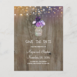 Purple Flowers Mason Jar Rustic Save the Date Aankondigingskaart