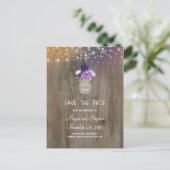 Purple Flowers Mason Jar Rustic Save the Date Aankondigingskaart (Staand voorkant)