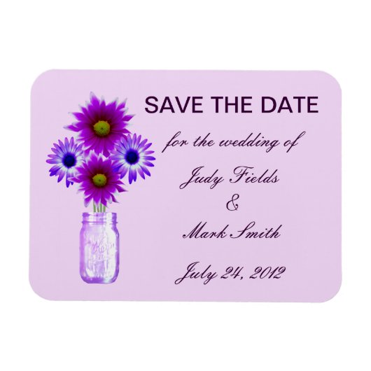 Purple Flowers Mason Jar Save the Date Magnet Magneet (Horizontaal)