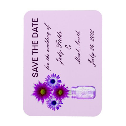 Purple Flowers Mason Jar Save the Date Magnet Magneet (Verticaal)
