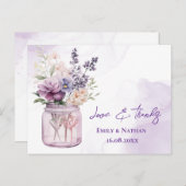 Purple Flowers Mason Jar Wedding Bedankt Briefkaart (Voorkant / Achterkant)