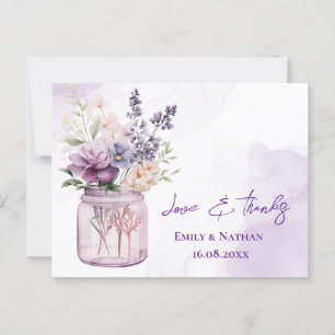 Purple Flowers Mason Jar Wedding Bedankt Briefkaart