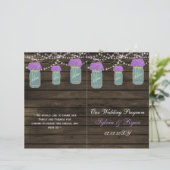 Purple Flowers Mason Jars Barn Wood Weddenschap (Staand voorkant)
