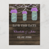 Purple Flowers Mason Jars Barn Wood Weddenschap Aankondigingskaart (Voorkant)