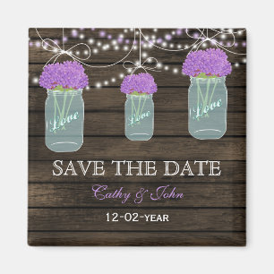 Purple Flowers Mason Jars Barn Wood Weddenschap Magneet