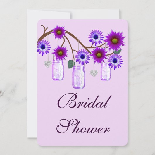 Purple Flowers Mason Jars Bridal Shower Uitnodigin Kaart (Voorkant)
