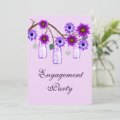 Purple Flowers Mason Jars Engagement Party nodigt Kaart (Staand voorkant)