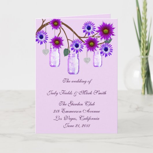 Purple Flowers Mason Jars Program Kaart (Voorkant)
