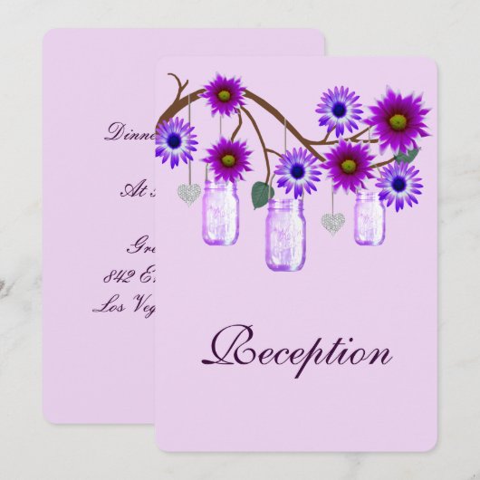 Purple Flowers Mason Jars Reception Kaart (Voorkant / Achterkant)