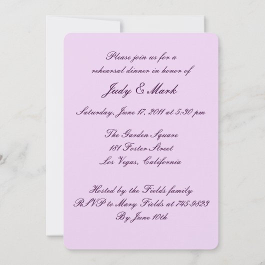Purple Flowers Mason Jars Rehearsal Dinner Invite Kaart (Achterkant)