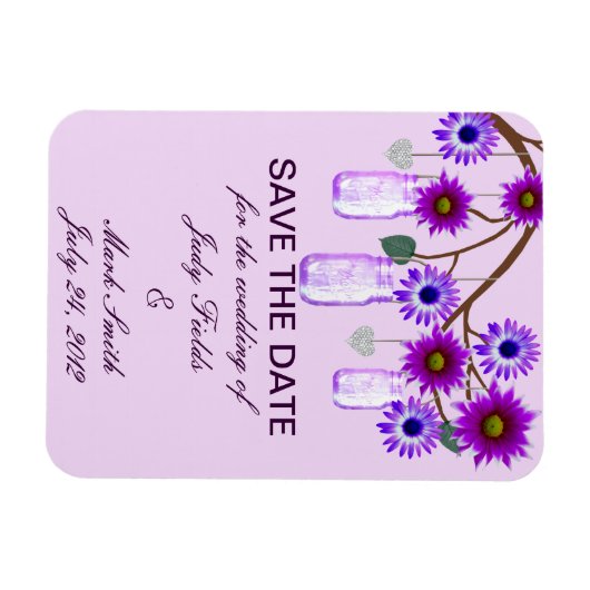 Purple Flowers Mason Jars Save the Date Magnet Magneet (Horizontaal)