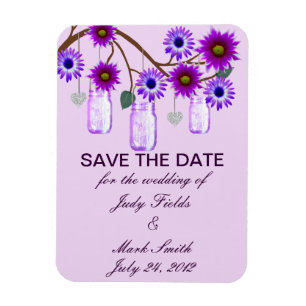 Purple Flowers Mason Jars Save the Date Magnet Magneet