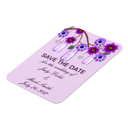 Purple Flowers Mason Jars Save the Date Magnet Magneet (Linkerzijde)