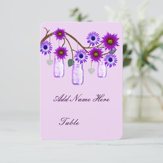 Purple Flowers Mason Jars Table Place Card Kaart (Staand voorkant)