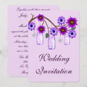 Purple Flowers Mason Jars Wedding Invitation Kaart (Voorkant / Achterkant)