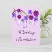 Purple Flowers Mason Jars Wedding Invitation Kaart (Staand voorkant)