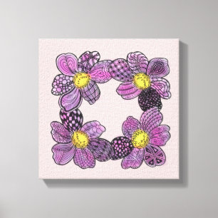 Purple Flowers met Gele Stamens Doodle Canvas Afdruk