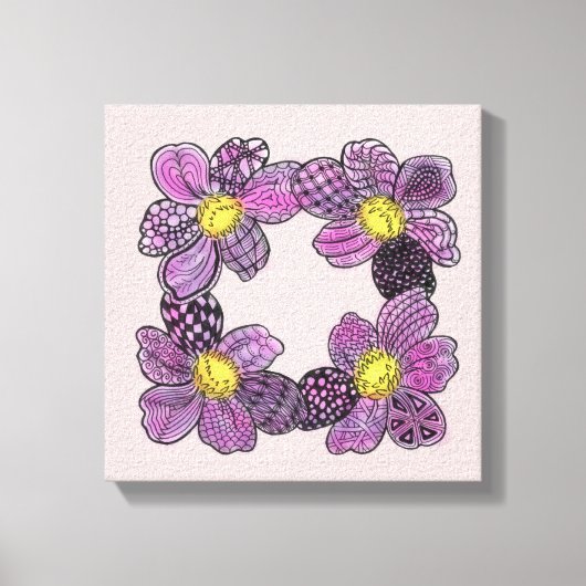 Purple Flowers met Gele Stamens Doodle Canvas Afdruk (Voorkant)