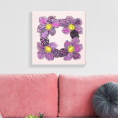 Purple Flowers met Gele Stamens Doodle Canvas Afdruk (Insitu (Woonkamer))