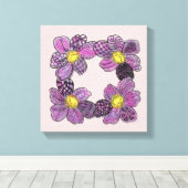 Purple Flowers met Gele Stamens Doodle Canvas Afdruk (Insitu (Houten vloer))