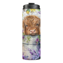 Purple Flowers met Highland Koe Thermosbeker