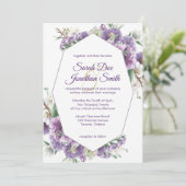 Purple Flowers met Lijst Wedding Invitation Kaart (Staand voorkant)
