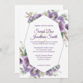 Purple Flowers met Lijst Wedding Invitation Kaart (Voorkant / Achterkant)