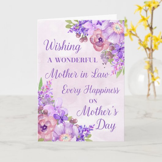 Purple Flowers Moederdag Moeder in de wet Kaart (Gele Bloem)