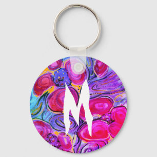 Purple Flowers Monogram Fantasy Sleutelhanger