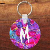 Purple Flowers Monogram Fantasy Sleutelhanger (Voorkant)
