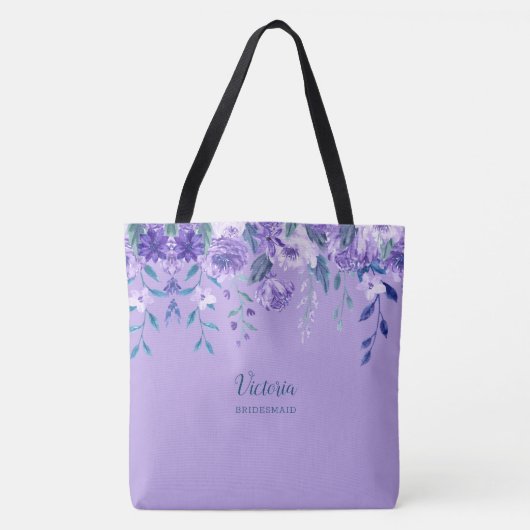 Purple Flowers Monogrammed Canvas tas (Voorkant)