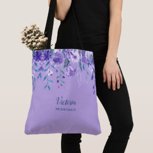 Purple Flowers Monogrammed Canvas tas