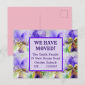 Purple Flowers New Address Briefkaart, we verplaat Briefkaart (Voorkant / Achterkant)