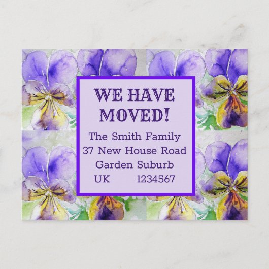 Purple Flowers New Address Briefkaart, we verplaat Briefkaart (Voorkant)