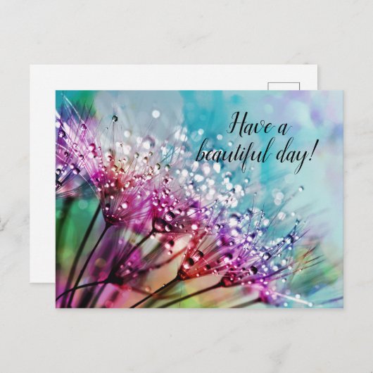 Purple Flowers op Blue Personalized Briefkaart (Voorkant / Achterkant)