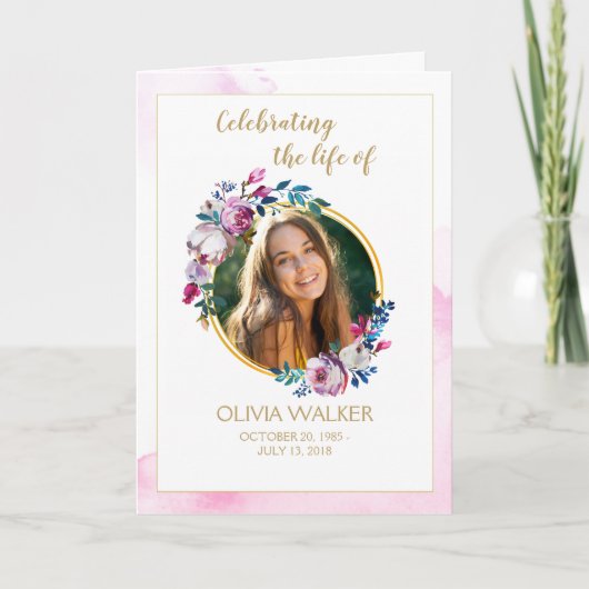 Purple Flowers Order of Service Gevouwen programma (Voorkant)