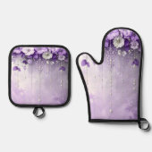 Purple Flowers Oven Mitt & Pot Holder Set (Voorkant)