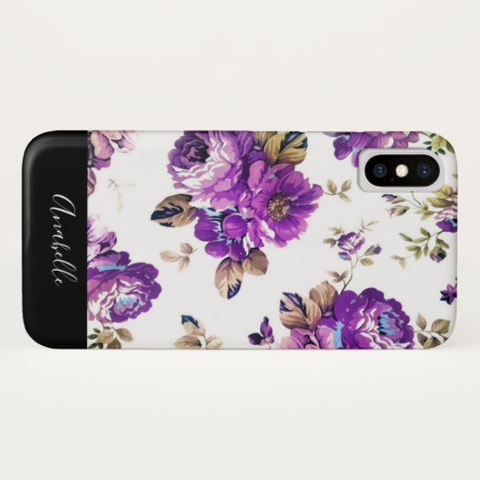 Purple Flowers Patroon met Monogram Case-Mate iPhone Case (Achterkant (horizontaal))