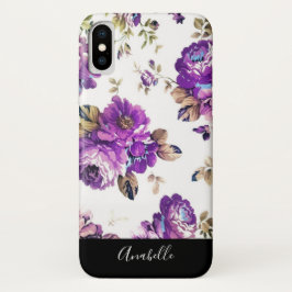 Purple Flowers Patroon met Monogram Case-Mate iPhone Case