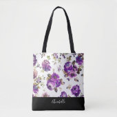 Purple Flowers Pattern met Monogram Canvas tas (Voorkant)