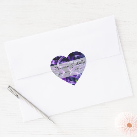 Purple Flowers Personal Wedding Hart Sticker (Envelop)