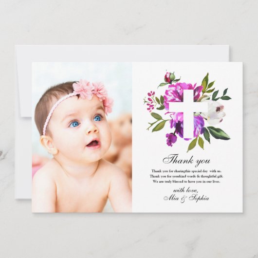 Purple Flowers Photo Baptisme Hartelijk dank Kaart (Voorkant)