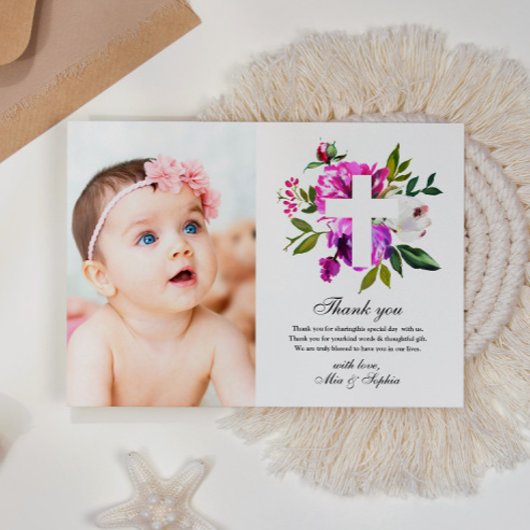 Purple Flowers Photo Baptisme Hartelijk dank Kaart