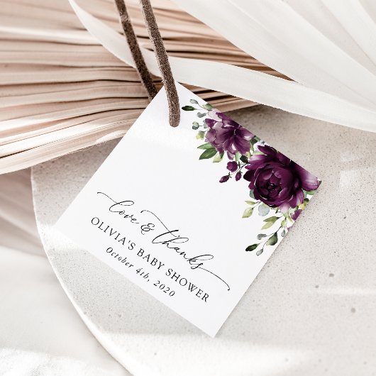 Purple Flowers, Plum Flowers, Boho, Baby shower Bedankjes Labels