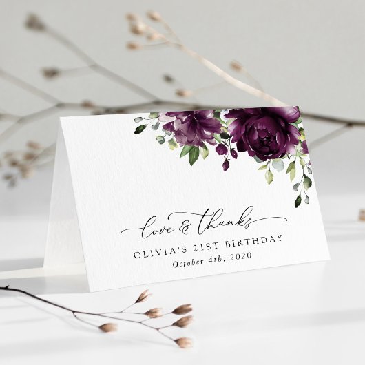 Purple Flowers, Plum Flowers, Boho, Birthday Bedankkaart