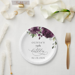 Purple Flowers, Plum Flowers, Boho, Birthday Papieren Bordje